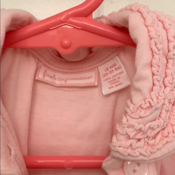 FIRST IMPRESSIONS Baby Girl Pink and Cream Two Piece Outfit Size 12M EUC - Picture 4 of 6